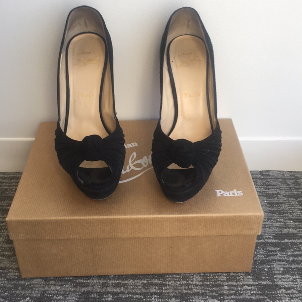 Christian Louboutin, suede, women, peep toe, 140mm